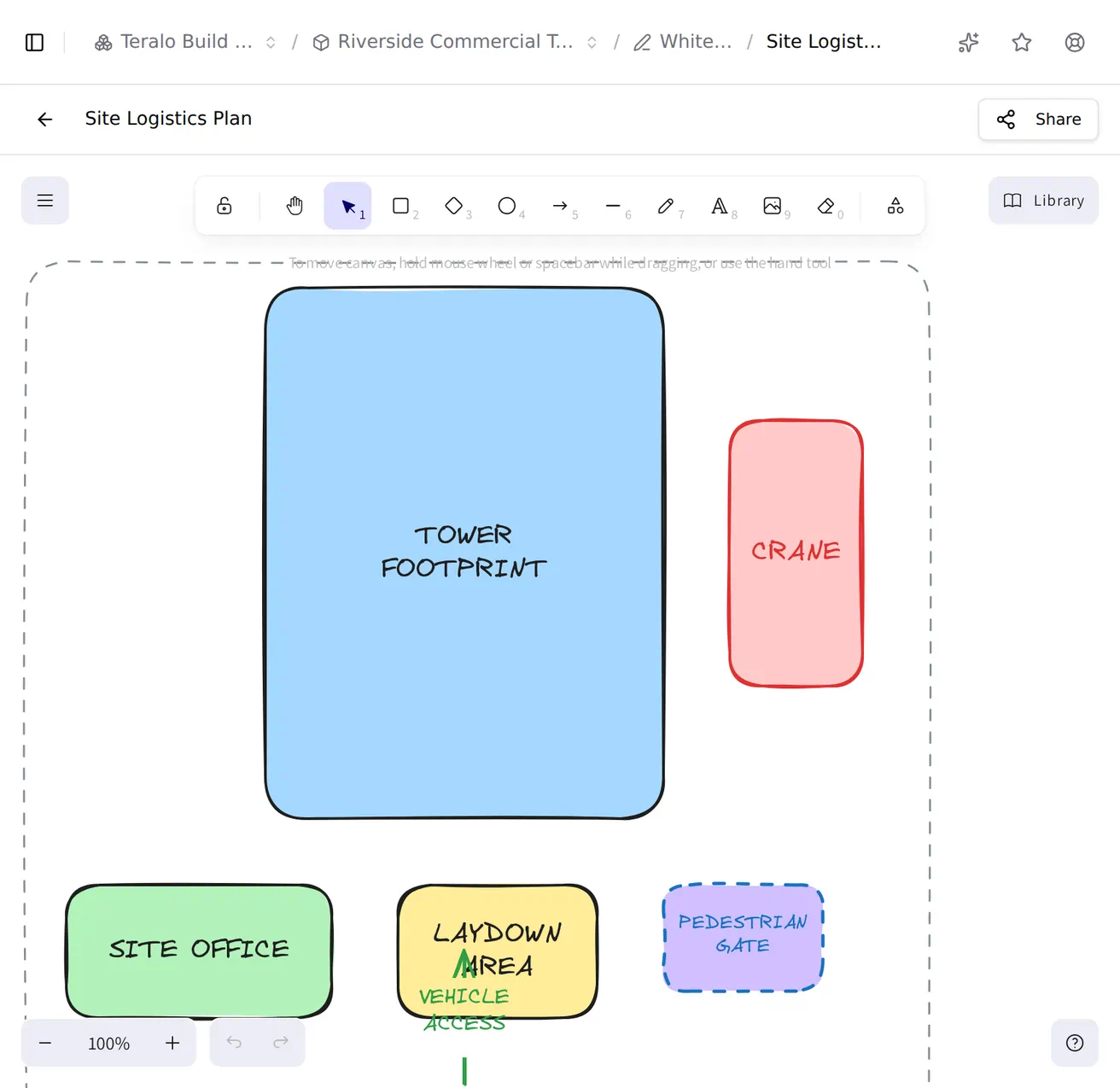 A whiteboard share panel listing four project members with their access level.