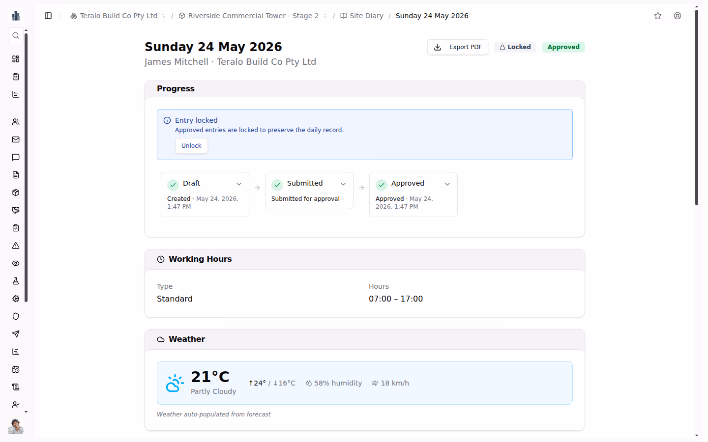 Site Operations screenshot — detail view